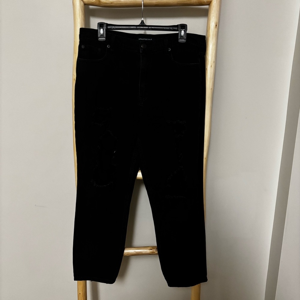 Black Denim Ripped Mom Jeans